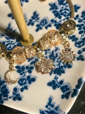 Charm Bracelet with Peach Crystal Beads